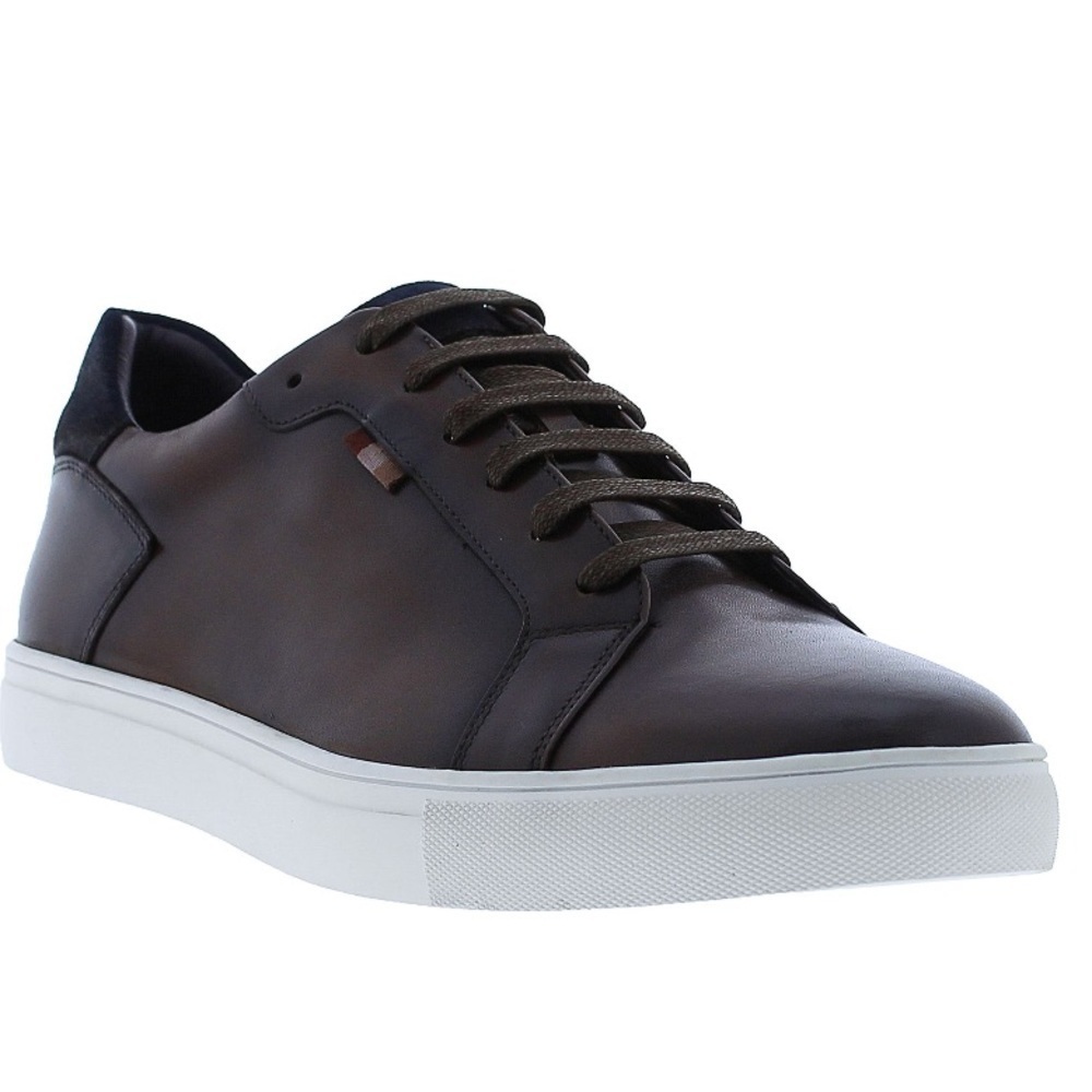 Zanzara Benaki Brown and Navy Men’s Leather Sneaker Shoes - Size 12, New In Box